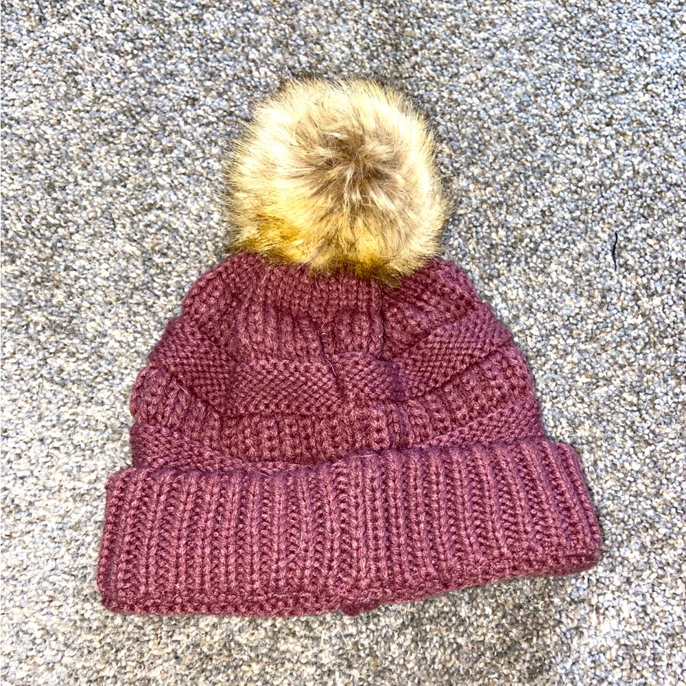 winter beanie with fuzzy ball